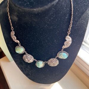 VTG   EGYPTIAN FAIENCE TURQUOISE GLASS SCARABS SILVER TONE 16" Necklace